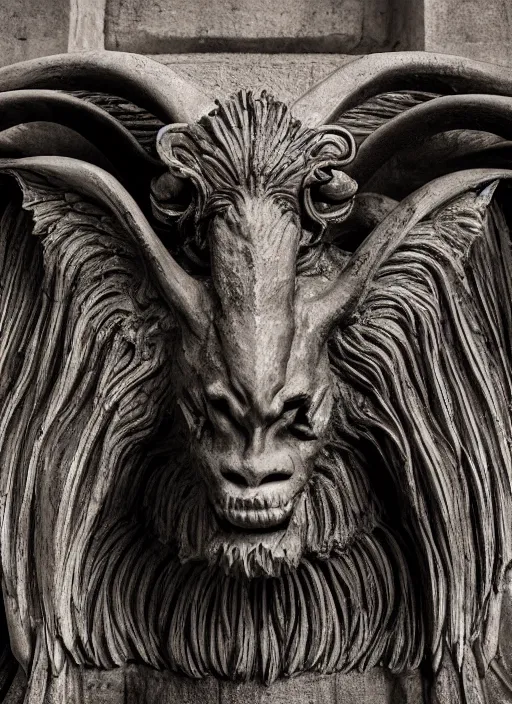 Prompt: closeup portrait of baphomet in the cloisters, depth of field, zeiss lens, detailed, symmetrical, centered, fashion photoshoot, by Annie Leibovitz and Steve McCurry, David Lazar, Jimmy Nelsson, Breathtaking, 8k resolution, extremely detailed, beautiful, establishing shot, artistic, hyperrealistic, beautiful face, octane render