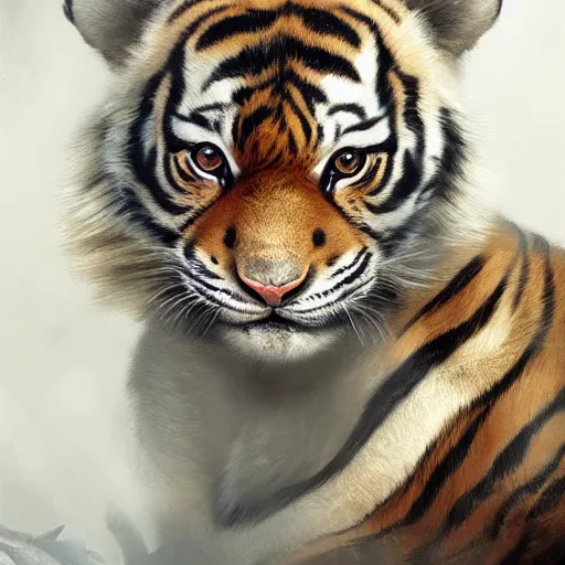 Image similar to a beautfiul commission portrait of a cute baby tiger wearing a military helmet,cute,wholesome,digital art,art by greg rutkowski,charles bowater,ross tran,photorealistic,hyperdetailed,detailed fave,professional lighting,calm,relaxing,deviantart,artstation