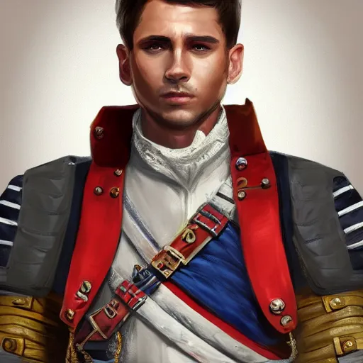 Image similar to portrait of a man in a continental battlecoat with an american flag belt, D&D, fantasy, elegant, hopeful, muscular, highly detailed, digital painting, artstation, concept art, smooth, sharp focus, illustration