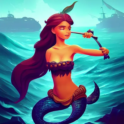 Image similar to painting mermaid treasure on sea of thieves game avatar hero smooth face median photoshop filter cutout vector, behance hd by jesper ejsing, by rhads, makoto shinkai and lois van baarle, ilya kuvshinov, rossdraws global illumination