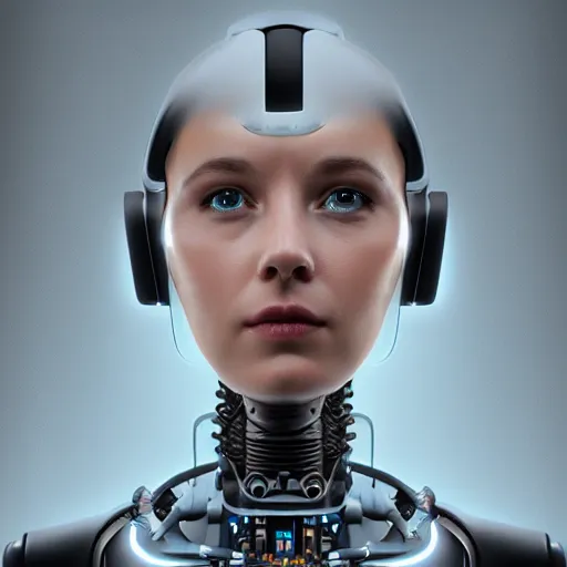 Prompt: portrait of a robot woman, artificial intelligence, sci-fi components, intricate wiring, studio lightning, concept art, photorealistic, digital painting