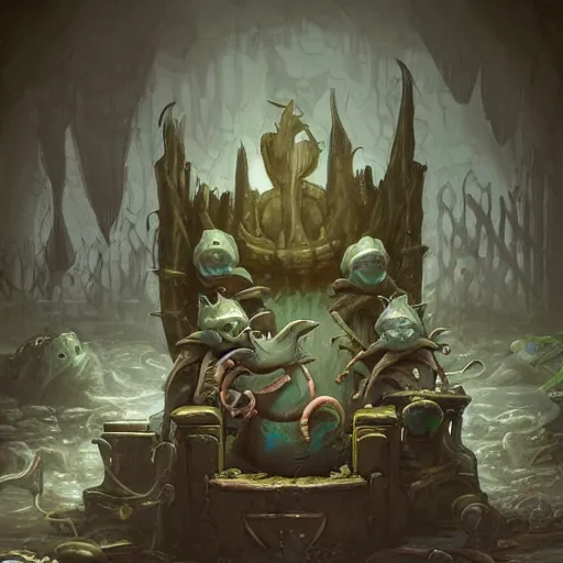 Warrior king sitting on the throne. fantasy scenery. concept art. Stock  Illustration