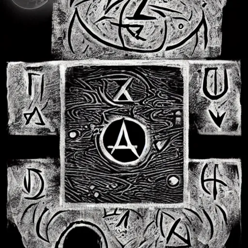 Image similar to magic rune inscription drawn on paper iconography game icon rpg fantasy ability icon icon diablo blizzard digital art, trending on art station kvlt by peder balke by guido crepax by norman bluhm mystic high contrast monochromatic noir