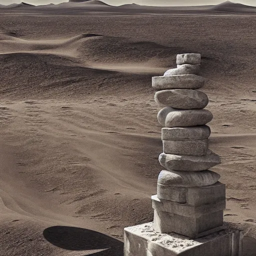 Image similar to giant marble statue hard sunk in the desert, digital art,