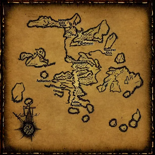 Prompt: Skyrim map drawn by a child with crayon