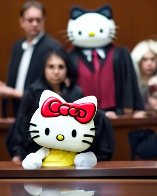 Image similar to Angry Hello Kitty, in a courtroom