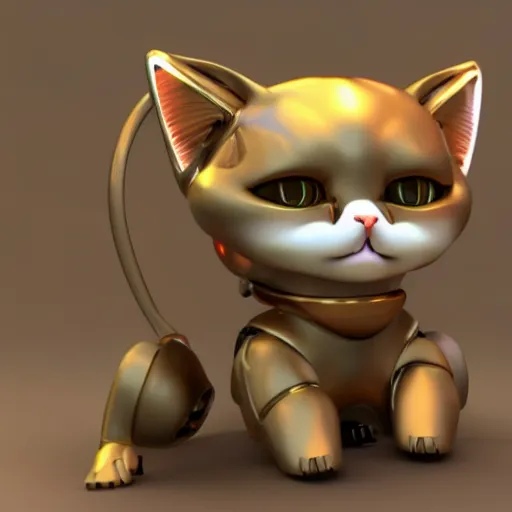 Image similar to cute cat mecha, 3 d render, artstation, unreal engine, octane engine, dramatic lighting