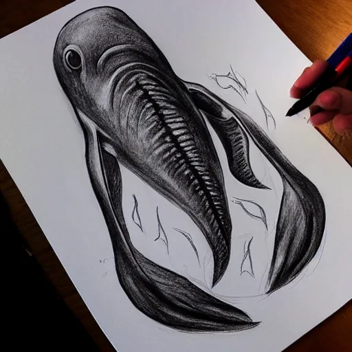 Image similar to deep sea creature with a real human leg, ultra realistic, drawing, highly detailed