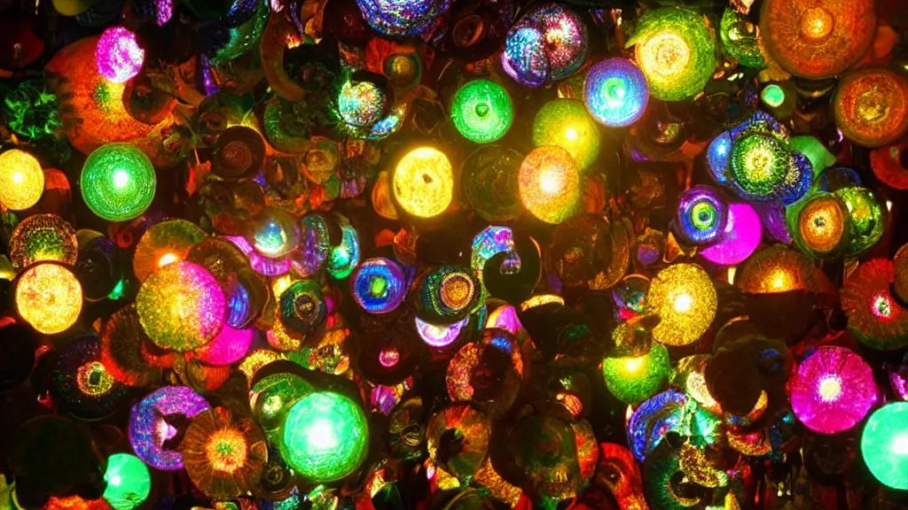 Prompt: swarm of glowing iridescent discs, victorian man