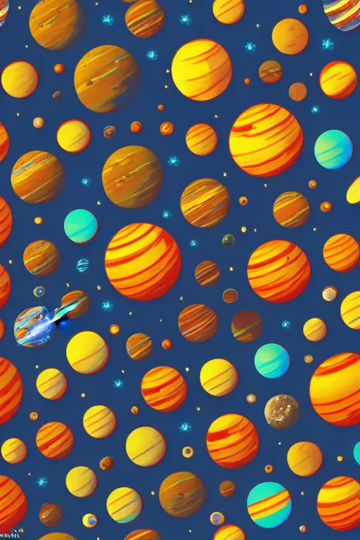 Image similar to seamless 2 d pattern of stunning planets and outer space, designed by edward hopper, award winning graphic design, 8 k, 4 k