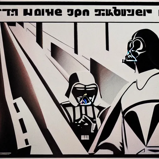 Image similar to Soviet propaganda poster, Darth Vader in a factory