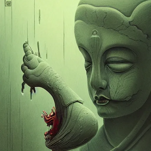 Prompt: naraka buddhist demon korean female, happy female alien, lush green jungle, tubular creature, blood vessels, no face, dystopian surrealism, alex ries zdzisław beksinski, symmetrical long head, smooth marble surfaces, smooth marble surfaces, detailed ink illustration, detailed ink illustration, raiden metal gear, cinematic smooth stone, deep aesthetic