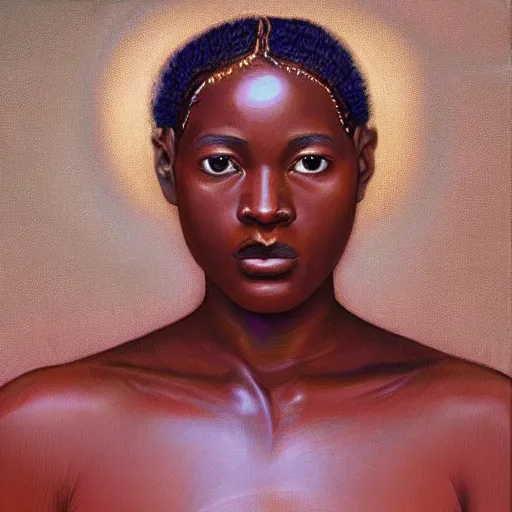 Prompt: “sango God of thunder plaited hair cowry Nigerian lightning facial details proportionate dark skinned symmetrical digital art oil painting Edward hooper”