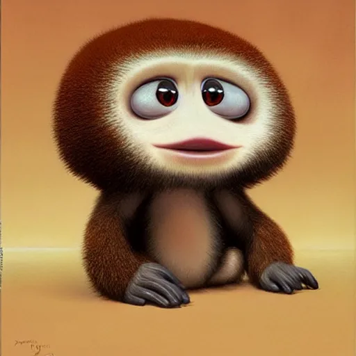 Prompt: hyper realistic cute fluffy Cheburashka with two huge plate-shaped ears and big eyes, by Edward Hopper and James Gilleard, Zdzislaw Beksisnski, higly detailed