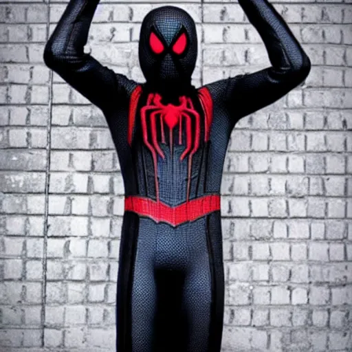 Prompt: Black metal Spider-Man suit