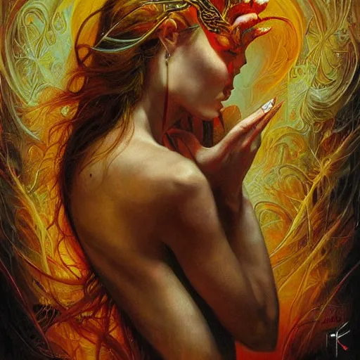 Image similar to the devil, ethereal, painting by karol bak