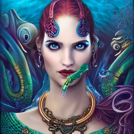 Image similar to underwater naga steampunk portrait, Pixar style, by Tristan Eaton Stanley Artgerm and Tom Bagshaw.