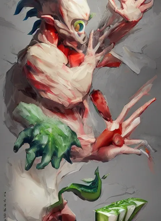 Prompt: semi reallistic gouache gesture painting, by yoshitaka amano, by ruan jia, by Conrad roset, by dofus online artists, detailed anime 3d render watermelon monster, watermelon terrible monster, anthropomorphic watermelon, portrait, cgsociety, artstation, rococo mechanical, Digital reality, sf5 ink style, dieselpunk atmosphere, gesture drawn