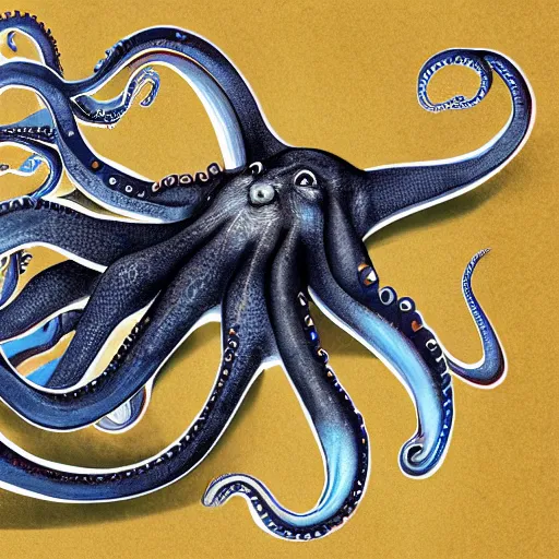 Image similar to Speculative evolution paleoart of laptop computer being used by an octopus in the style of Emily Willoughby