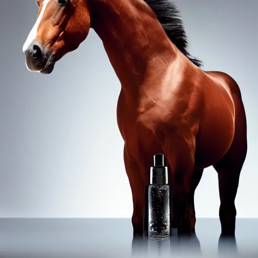 Prompt: perfume bottle in the shape of a horse, advertising photography