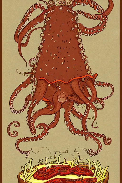 Image similar to illustration of a cheeseburger as an octopus, poster, highly detailed, 8 k, fine lines, trending on artstation