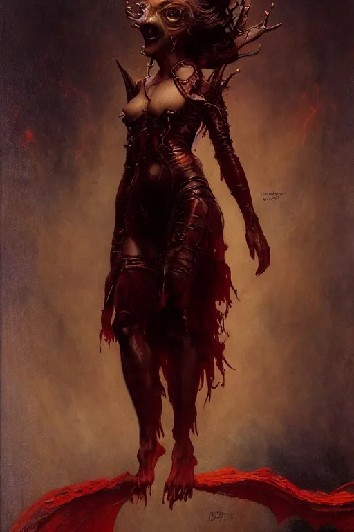 Image similar to a full body portrait of devil demon girl wearing devil clothes, high detail, cleary see face, by gaston bussiere, bayard wu, greg rutkowski, odd nerdrum, maxim verehin, dan dos santos, masterpiece, sharp focus, cinematic lightning