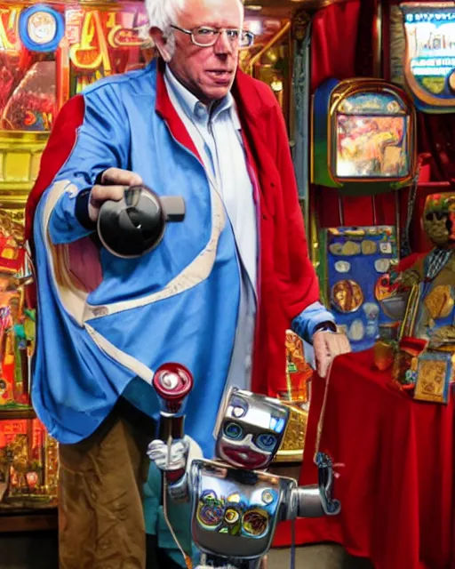 Prompt: bernie sanders as zoltar fortune teller, animatronic robot, coin - operated machine