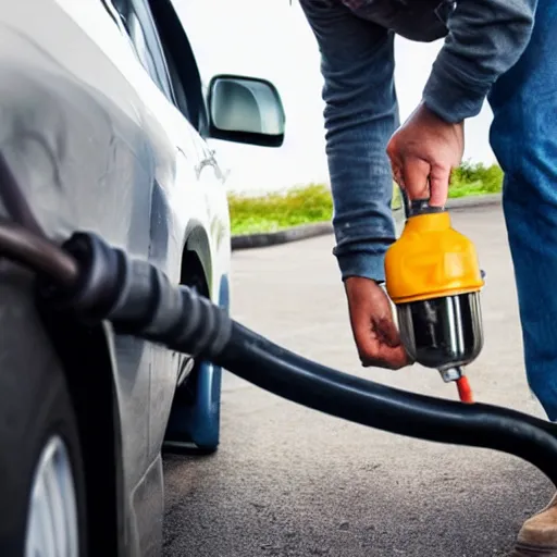 Image similar to man siphoning fuel from a cars gas tank