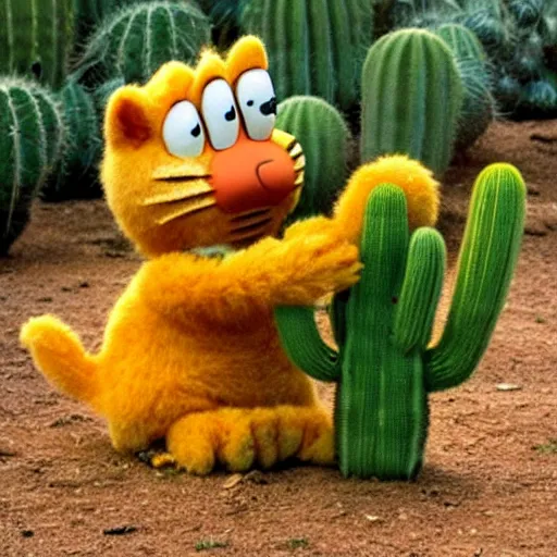 Image similar to garfield fighting a cactus