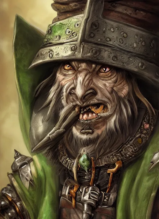 Prompt: a skaven from warhammer with a gray beard, wearing jewelry, tricorne hat, green robe, mean, dark tones, warlock, d & d, digital art, detailed face, highly detailed, trending on artstation, realistic