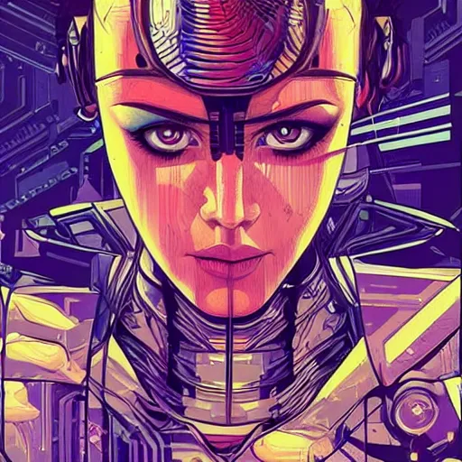 Prompt: female android by ((Dan Mumford)) and Sandra Chevrier