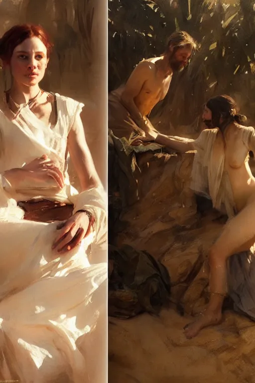 Image similar to portrait david and bathsheba by anders zorn, wonderful masterpiece by greg rutkowski, beautiful cinematic light, by greg manchess, jessica rossier