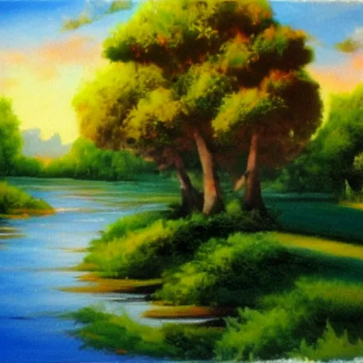 Prompt: sunny day, by bob ross