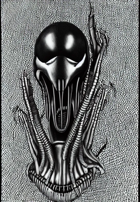 Image similar to one famous person, simple, simplicity, subgenius, x - day, weird stuff, occult stuff, knives, giger ’ s xenomorph, illuminati, bright colors, hyperrealism, studio lighting