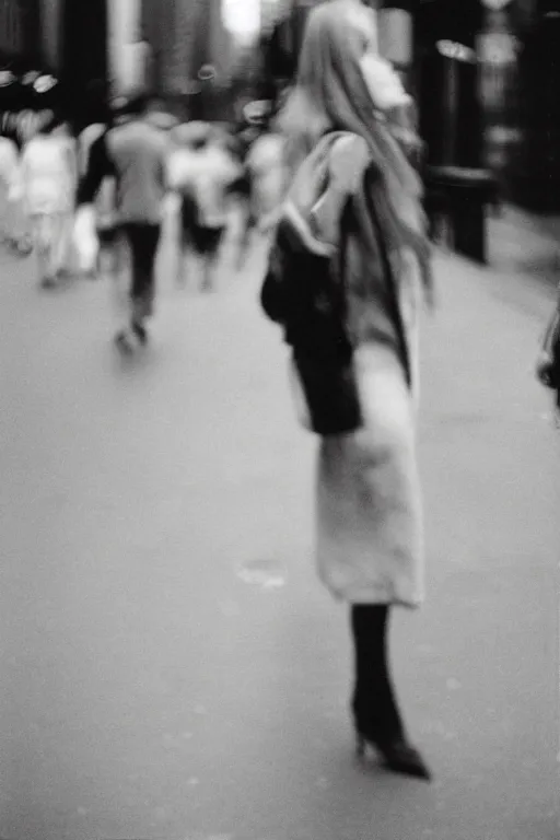 Image similar to close-up photography, ginger woman walking in New York, soft light, 35mm, film photo, Joel Meyerowitz