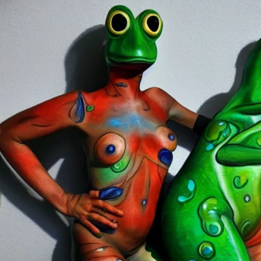 Image similar to human form bodypainting. tileable frogs painted on a human figure.