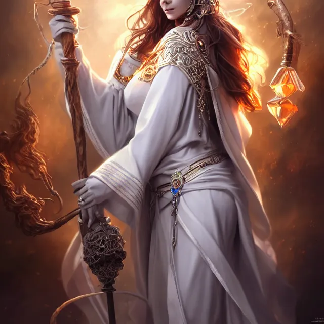 Image similar to beautiful elemental air witch with ornate white robes and staff, highly detailed, 4 k, hdr, smooth, sharp focus, high resolution, award - winning photo, artgerm, photorealistic