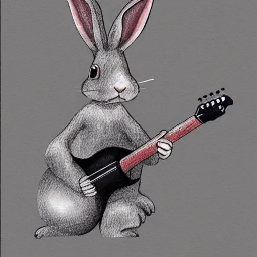 Prompt: a rabbit playing guitar, realistic anime art