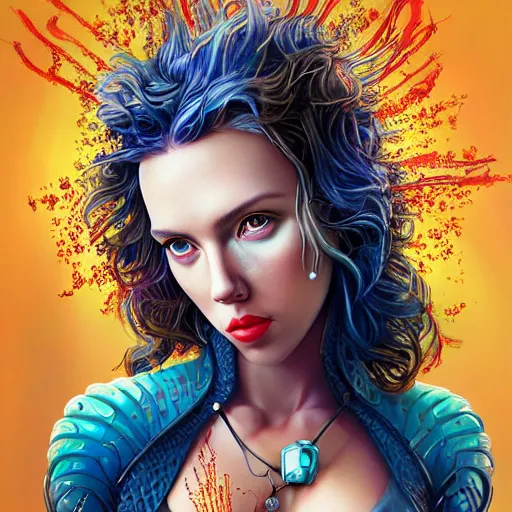 Prompt: Biopunk portrait of Scarlett Johansson, Pixar style, by Tristan Eaton Stanley Artgerm and Tom Bagshaw.