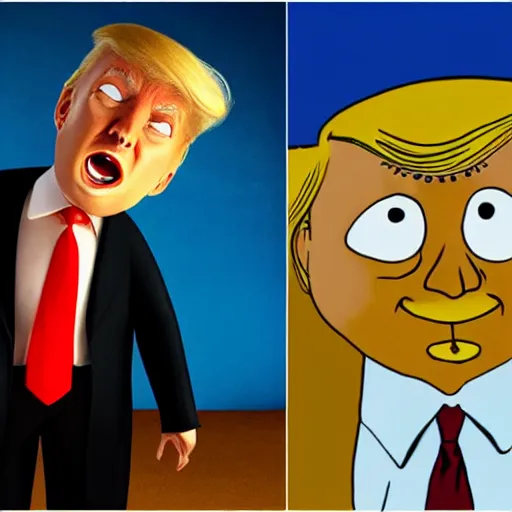 Image similar to donald trump in coraline, obese cartoon character