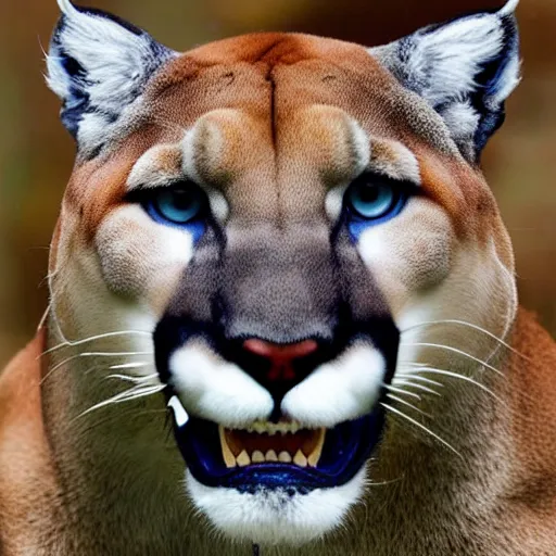 Prompt: a profile photo of a cougar head blue white