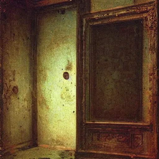 Prompt: haunted liminal abandoned room, daguerreotype by pontormo, by gustave moreau, by Bosch, art noveau, highly detailed, strong lights, liminal, eerie, Bright pastel colors