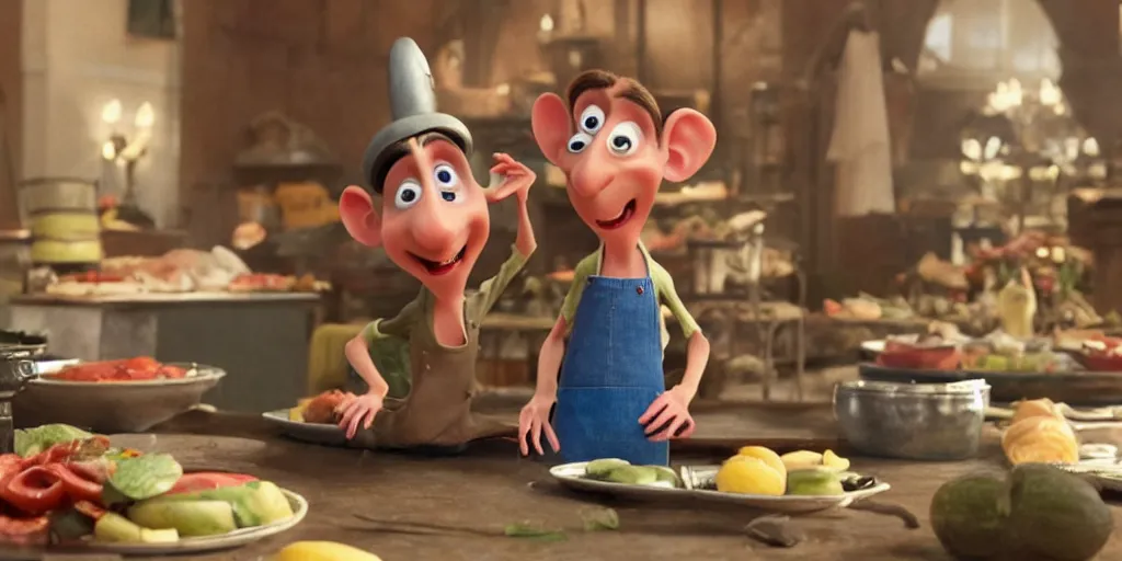 Image similar to a still from ratatouille with Adam driver