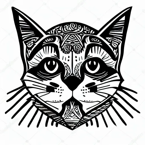 Image similar to tattoo sketch of a cat with one eye, a draft, organic ornament, minimalism, line art, vector