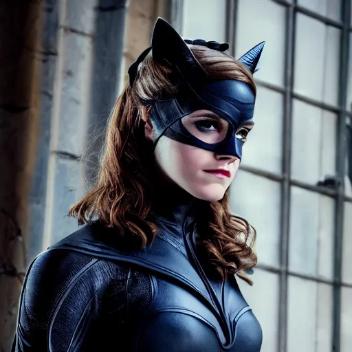 Image similar to Emma Watson as Catwoman, XF IQ4, f/1.4, ISO 200, 1/160s, Adobe Photoshop, DxO Photolab, Sense of Depth, AI enhanced, HDR, in-frame