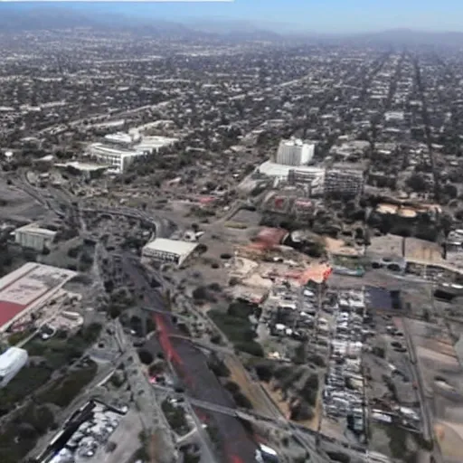 Prompt: los angeles ariel drone shot : : nuclear bomb : :