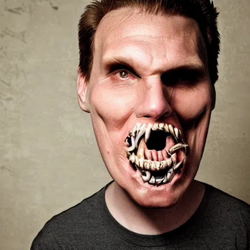 Image similar to Jerma985 as a horrible deformed monstrosity, cosmic horror, studio portrait