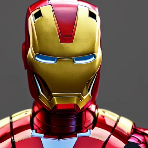 Image similar to a close up photo of a detailed golden statue of Iron Man, 8K,