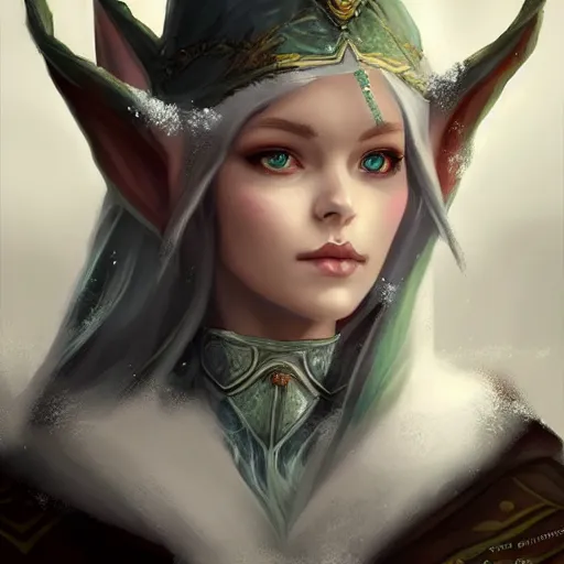 Prompt: a high fantasy portrait of a snow elf, semi - realism, very beautiful, very attractive, high quality, digital art, trending on artstation