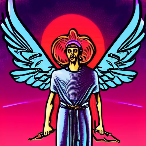 Prompt: digital art of saint michael the archangel, retro synthwave, detailed